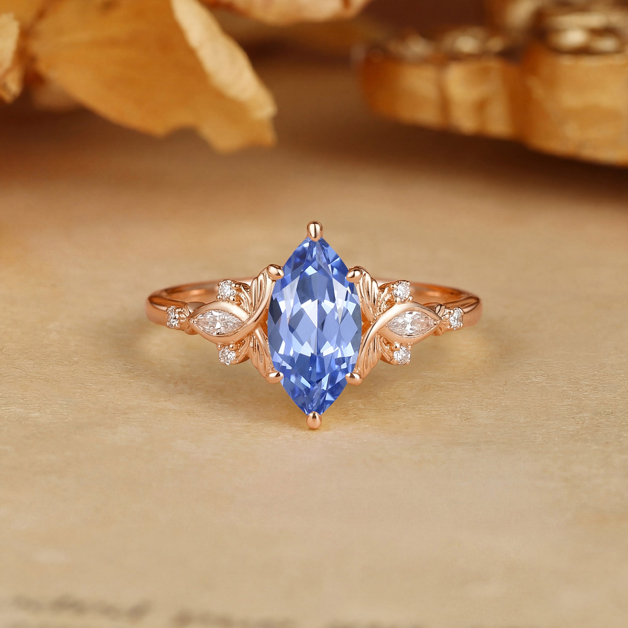 Forest Fairy Marquise Cut Cornflower Blue Sapphire Butterfly Engagement Ring - Letitia