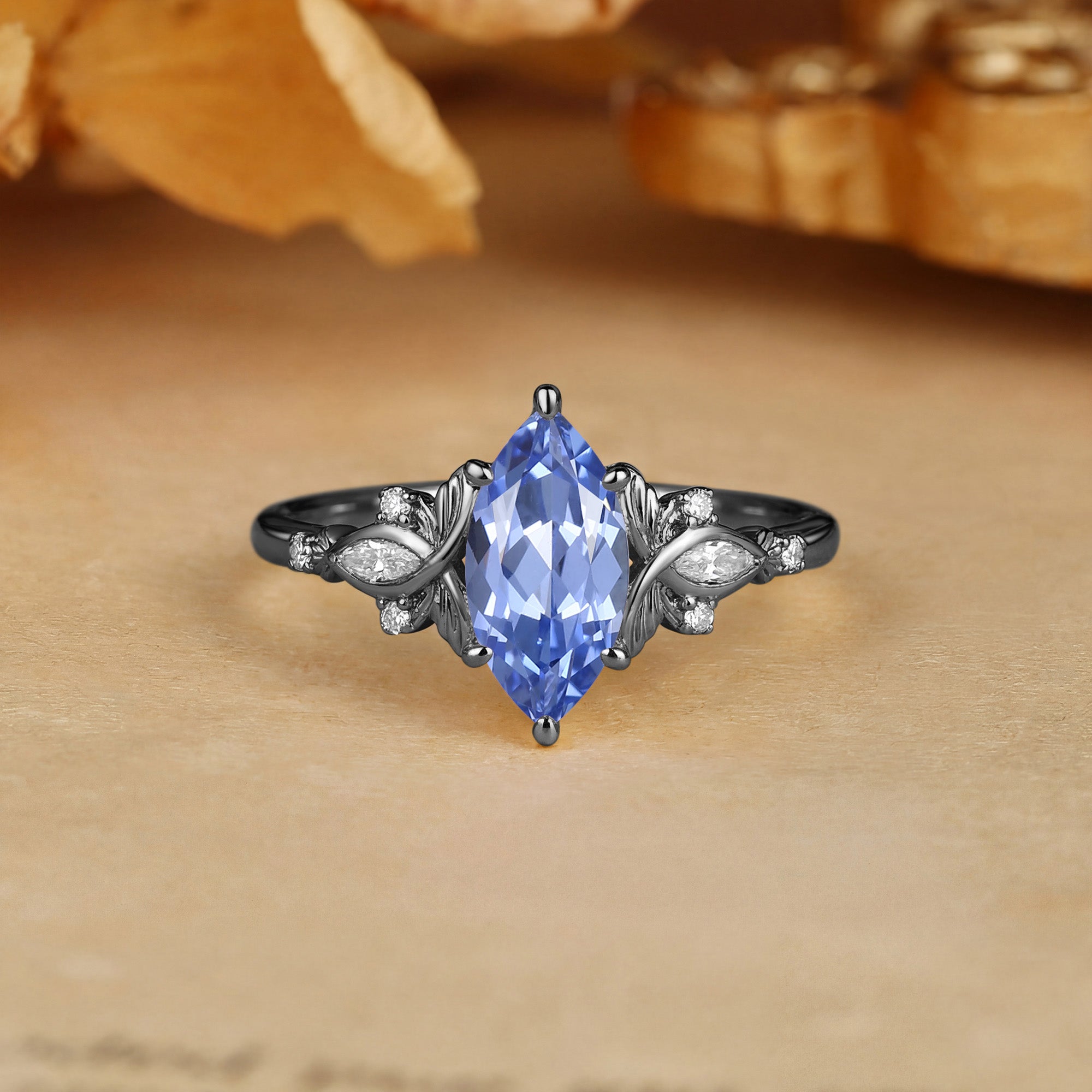 Forest Fairy Marquise Cut Cornflower Blue Sapphire Butterfly Engagement Ring - Letitia
