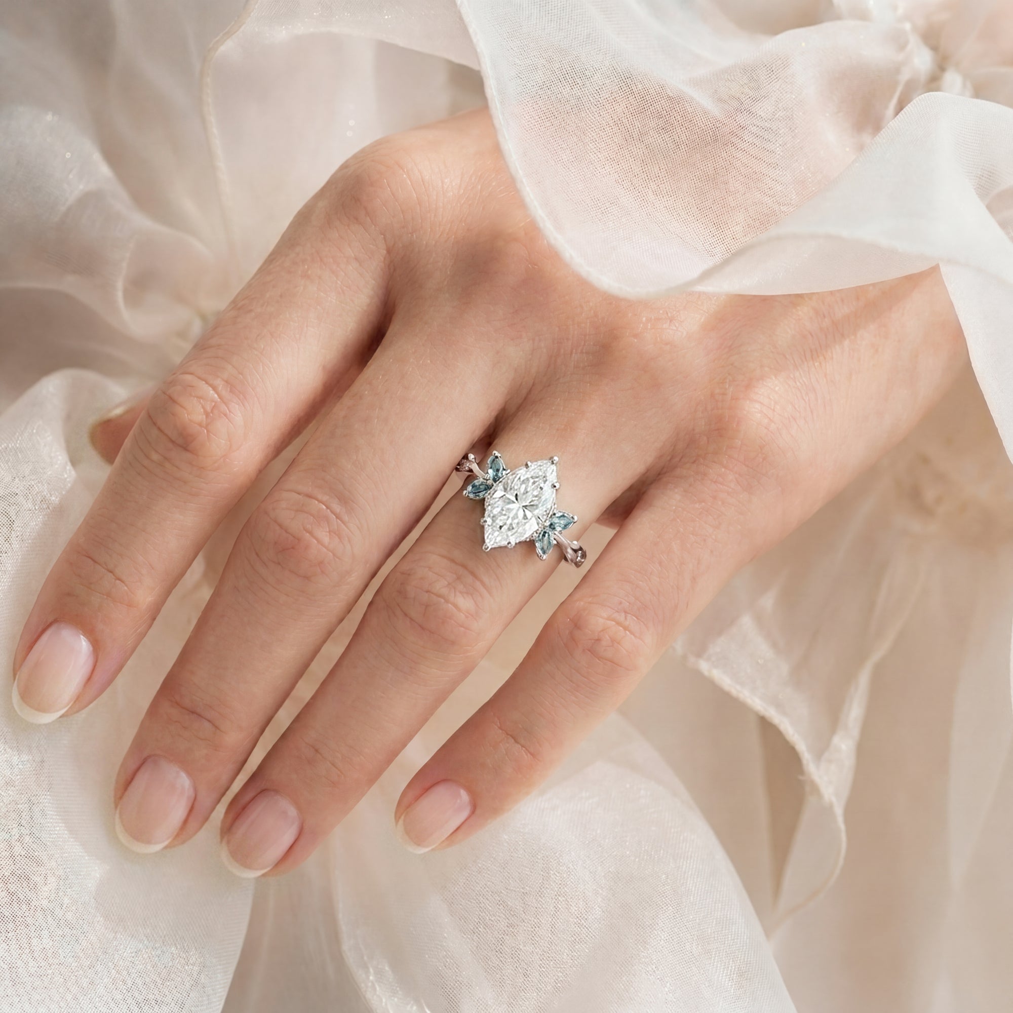 Butterfly Marquise Cut Moissanite Leaf Engagement Ring - Nox
