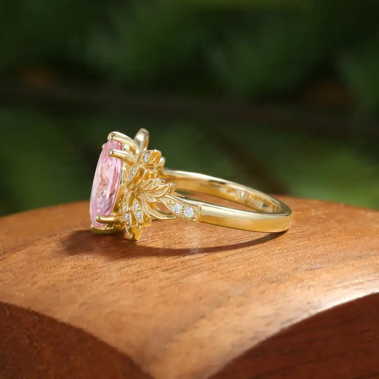 Forest Fairy Butterfly Wing Marquise Cut Pink Sapphire Leafy Engagement Ring - Inara