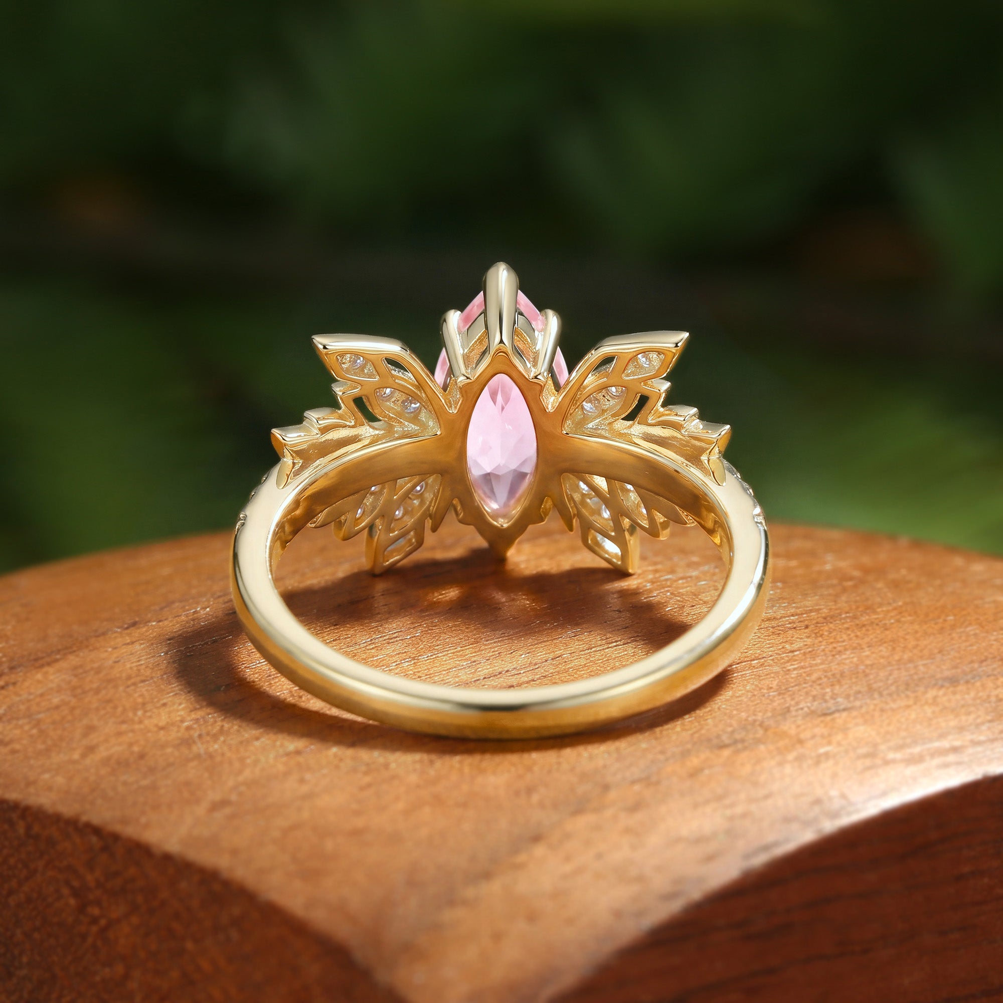 Forest Fairy Butterfly Wing Marquise Cut Pink Sapphire Leafy Engagement Ring - Inara