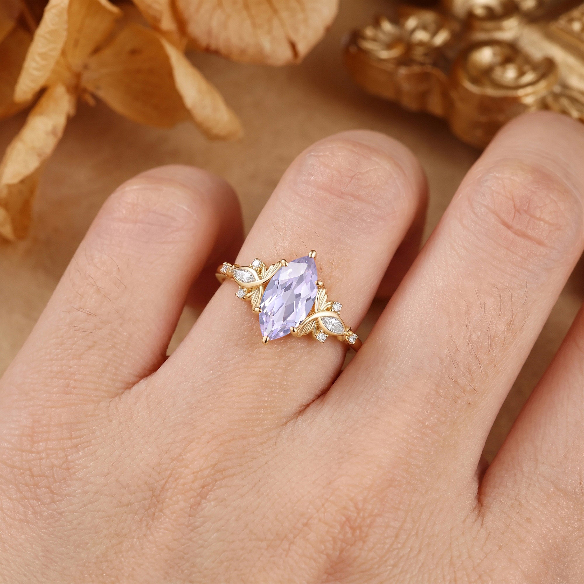 Forest Fairy Marquise Cut Lavender Sapphire Butterfly Engagement Ring - Letitia