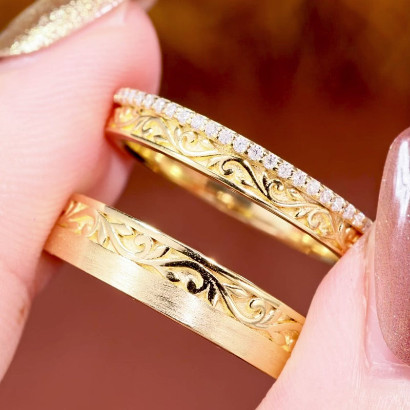 Couple Ring - Nature Inspired Leaf Promise Ring Set