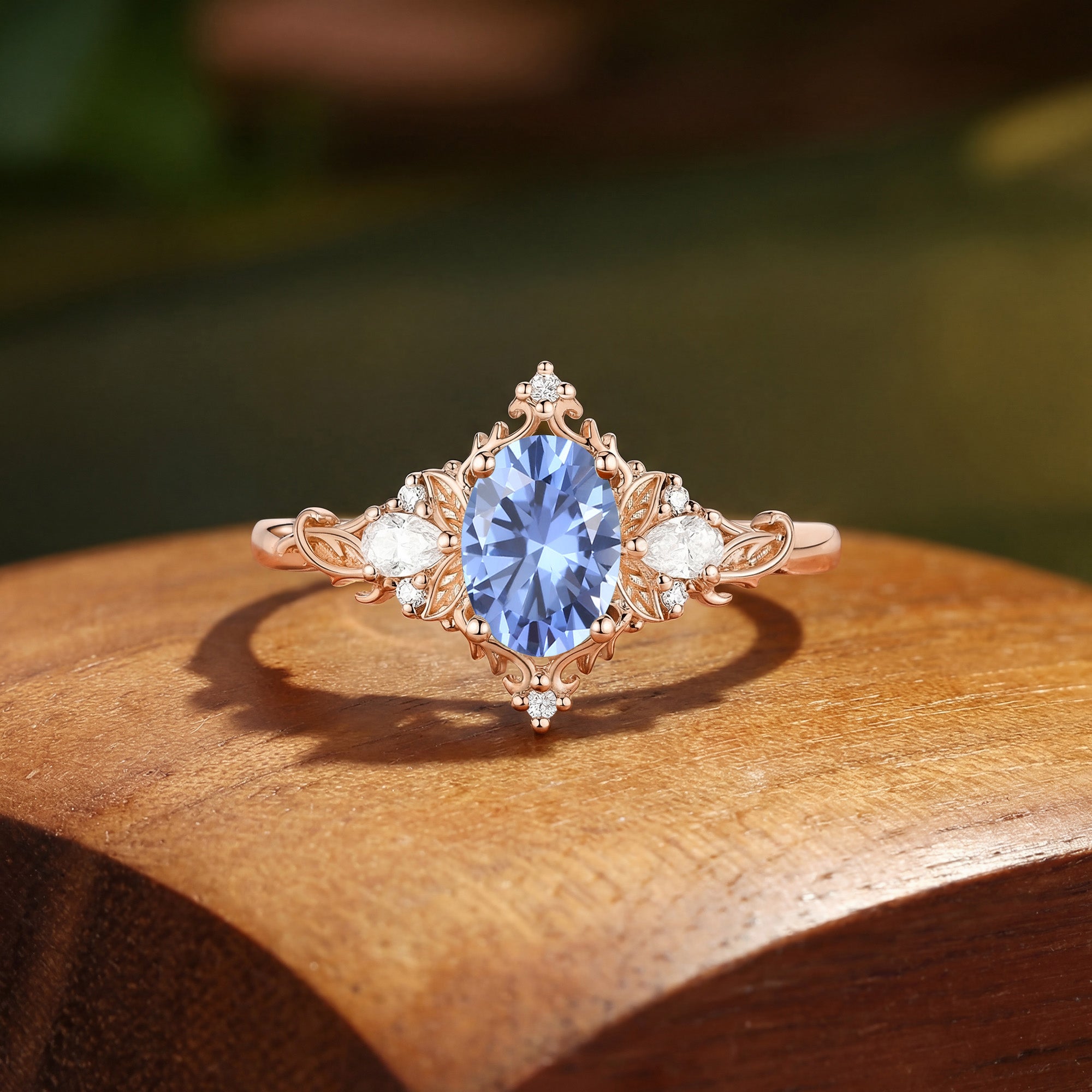 Floral Fairy Oval Cut Cornflower Blue Sapphire Flower Engagement Ring - Fanchon