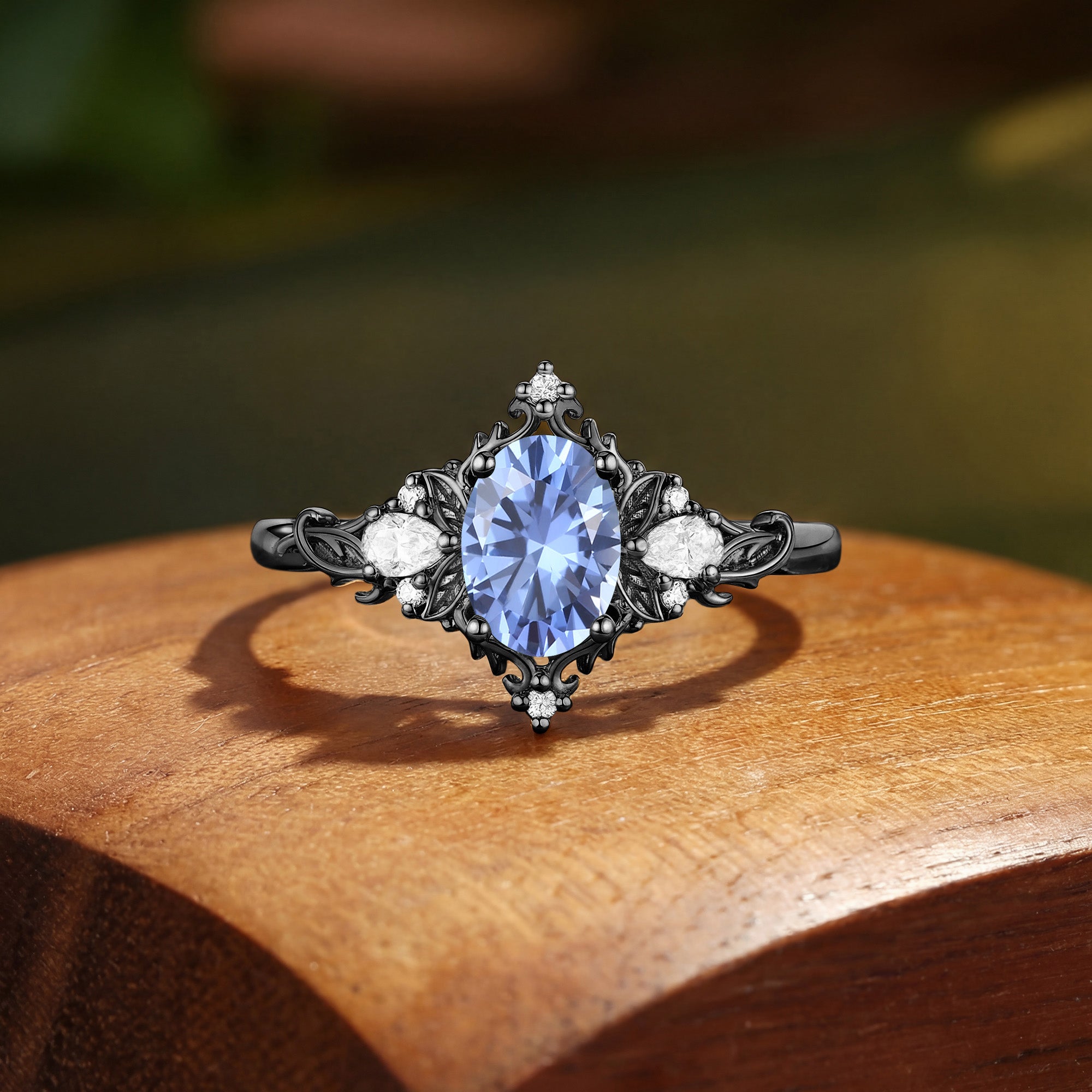 Floral Fairy Oval Cut Cornflower Blue Sapphire Flower Engagement Ring - Fanchon