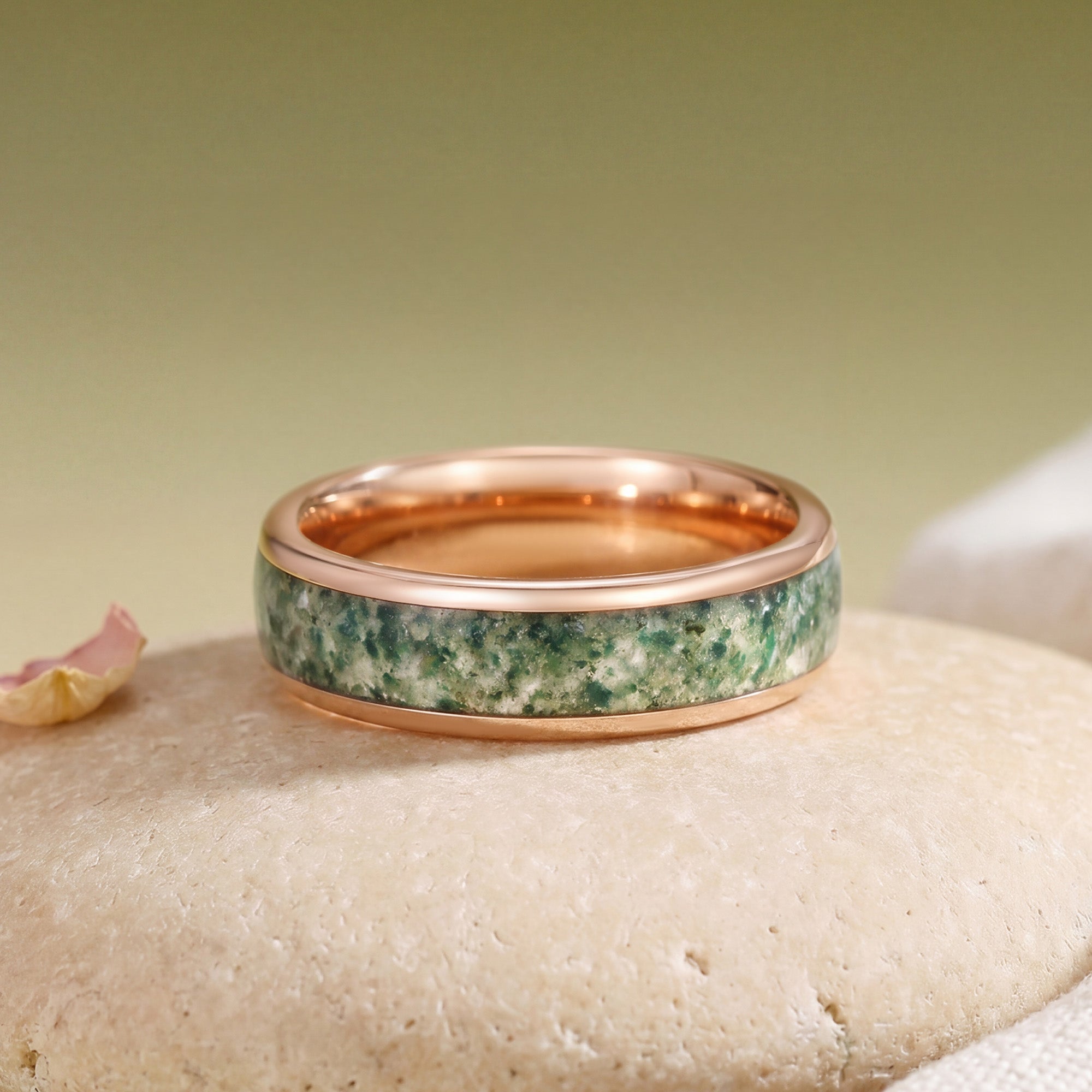 Moss Agate Inlay Promise Couple Wedding Ring
