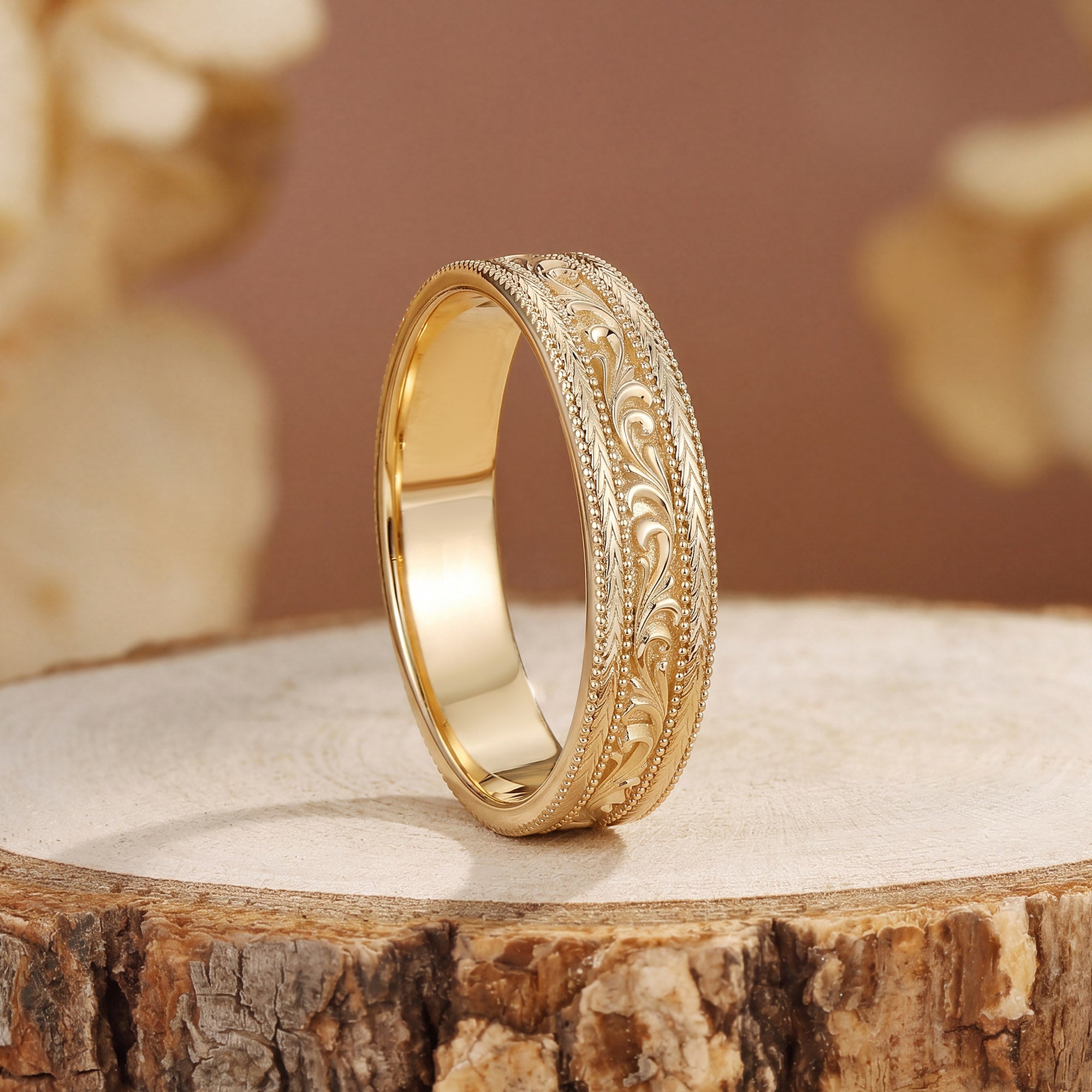 5MM Engraved Scrollwork Milgrain Men's Ring