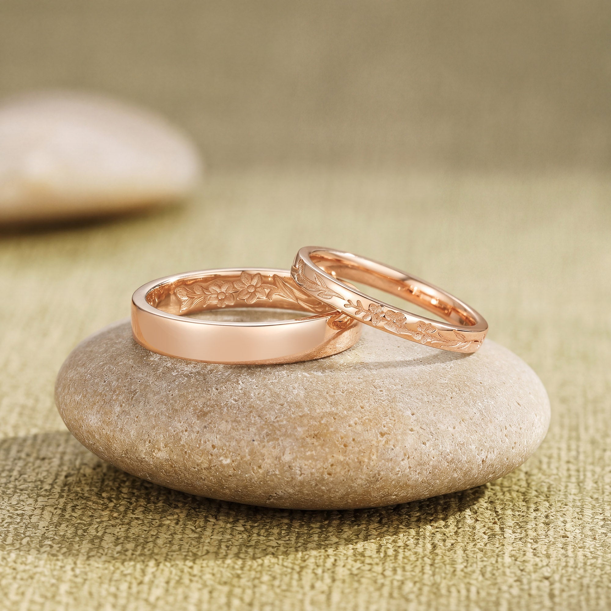 Vintage Hidden Birth Flower Engraved Promise Anniversary Couple Rings - Antoinette