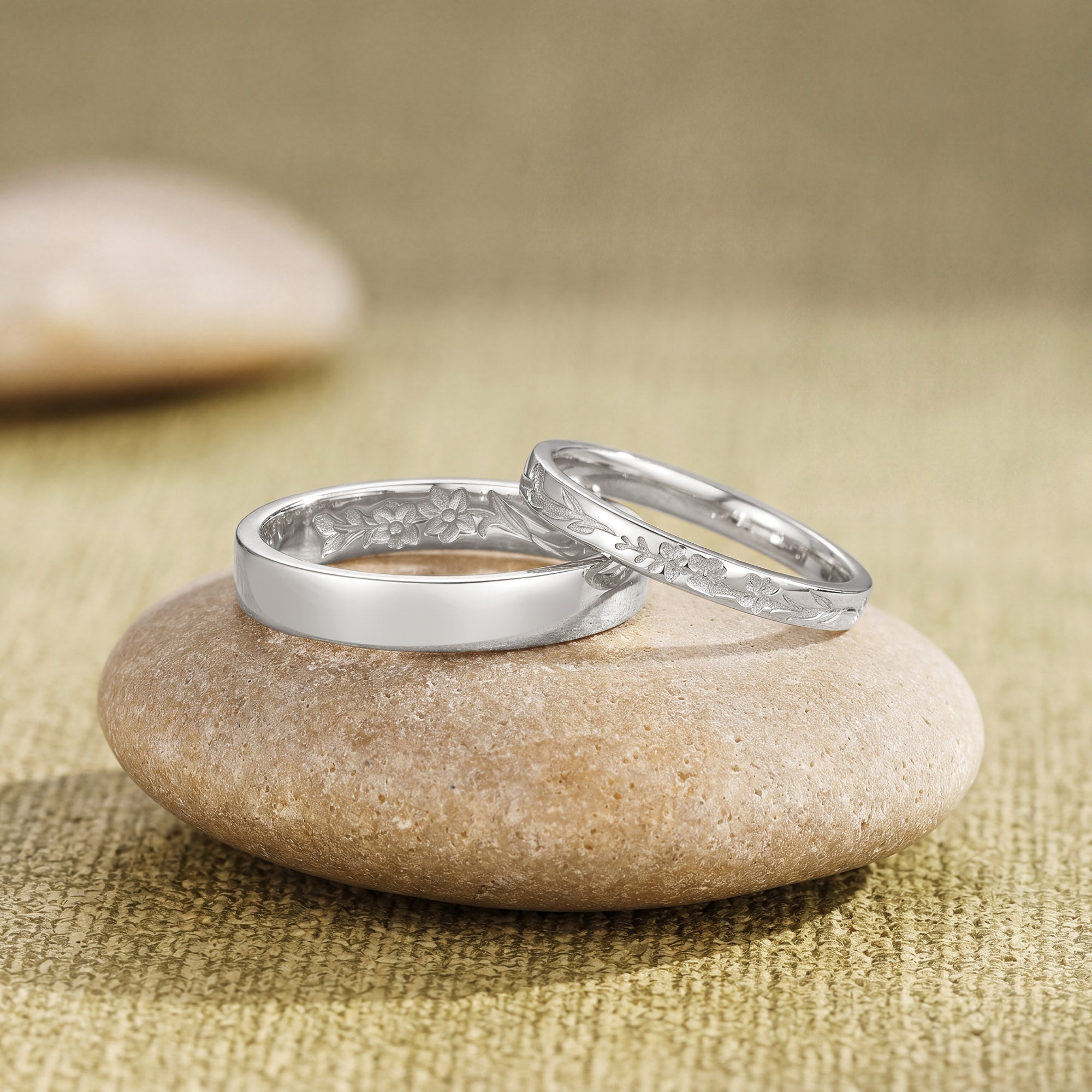 Vintage Hidden Birth Flower Engraved Promise Anniversary Couple Rings - Antoinette