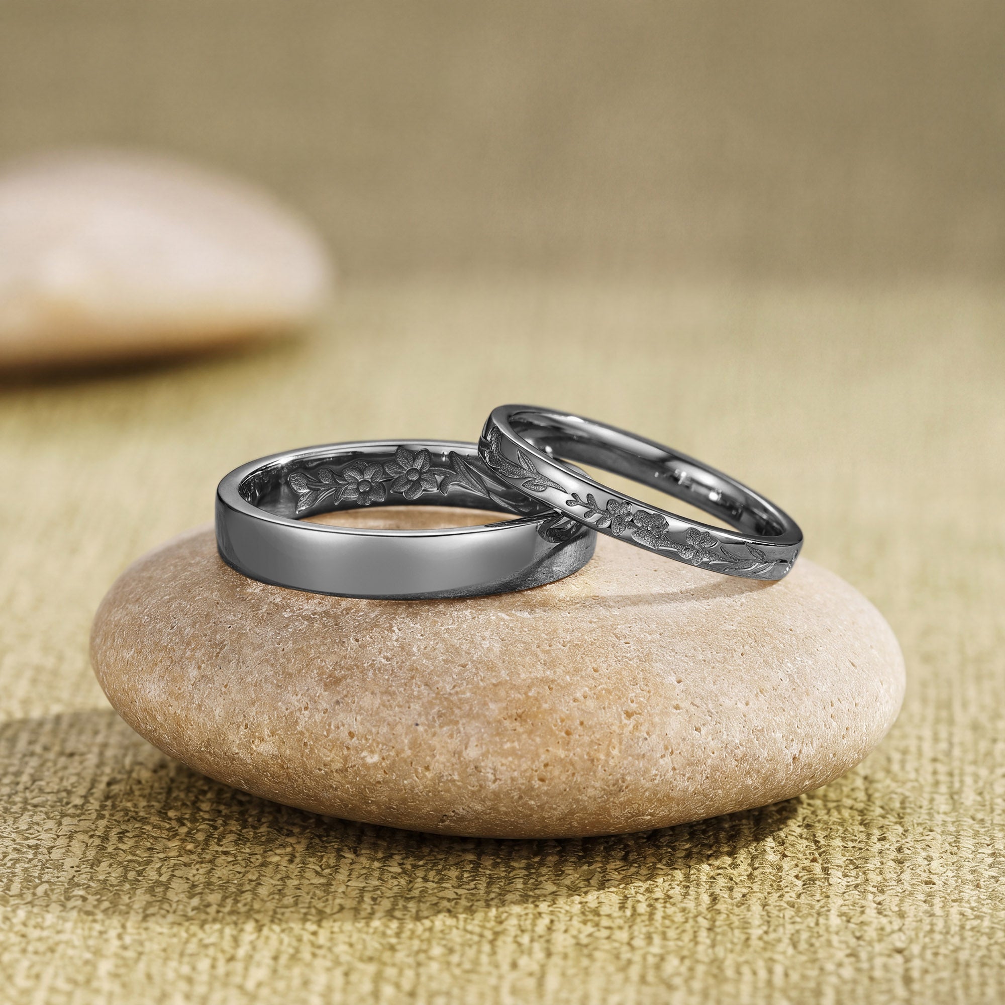 Vintage Hidden Birth Flower Engraved Promise Anniversary Couple Rings - Antoinette