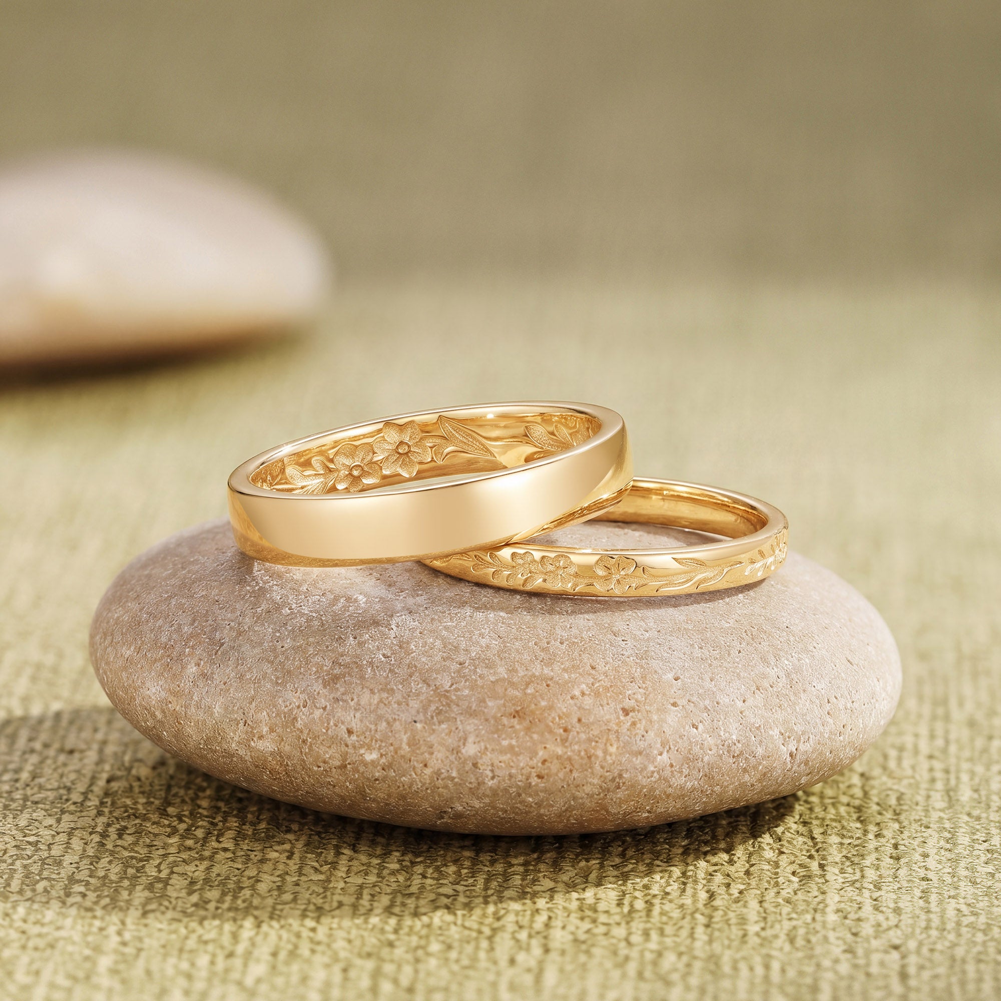 Vintage Hidden Birth Flower Engraved Promise Anniversary Couple Rings - Antoinette