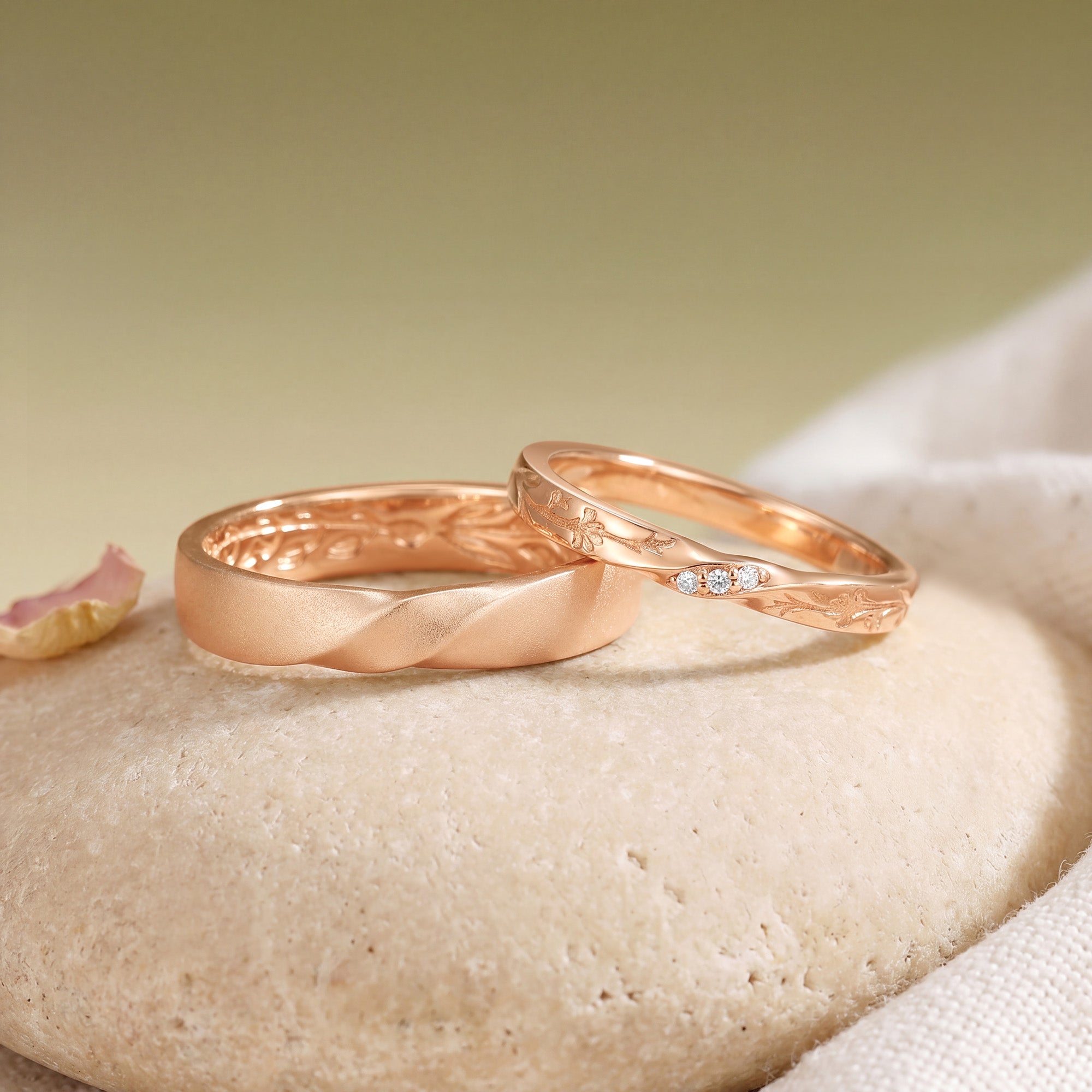 Vintage Twist Matte Floral Vine Moissanite Promise Anniversary Couple Rings - Aimee