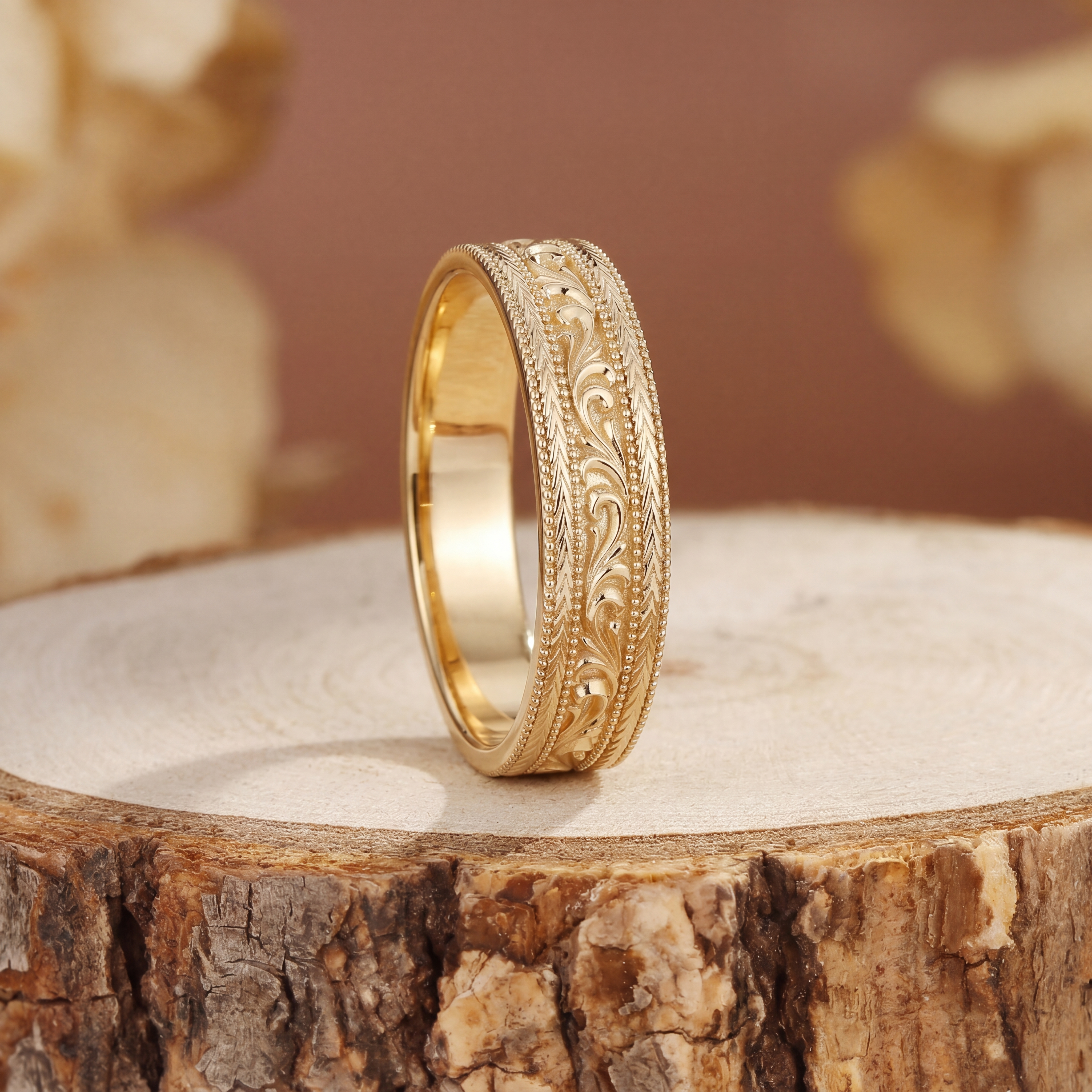 5MM Engraved Scrollwork Milgrain Men's Ring