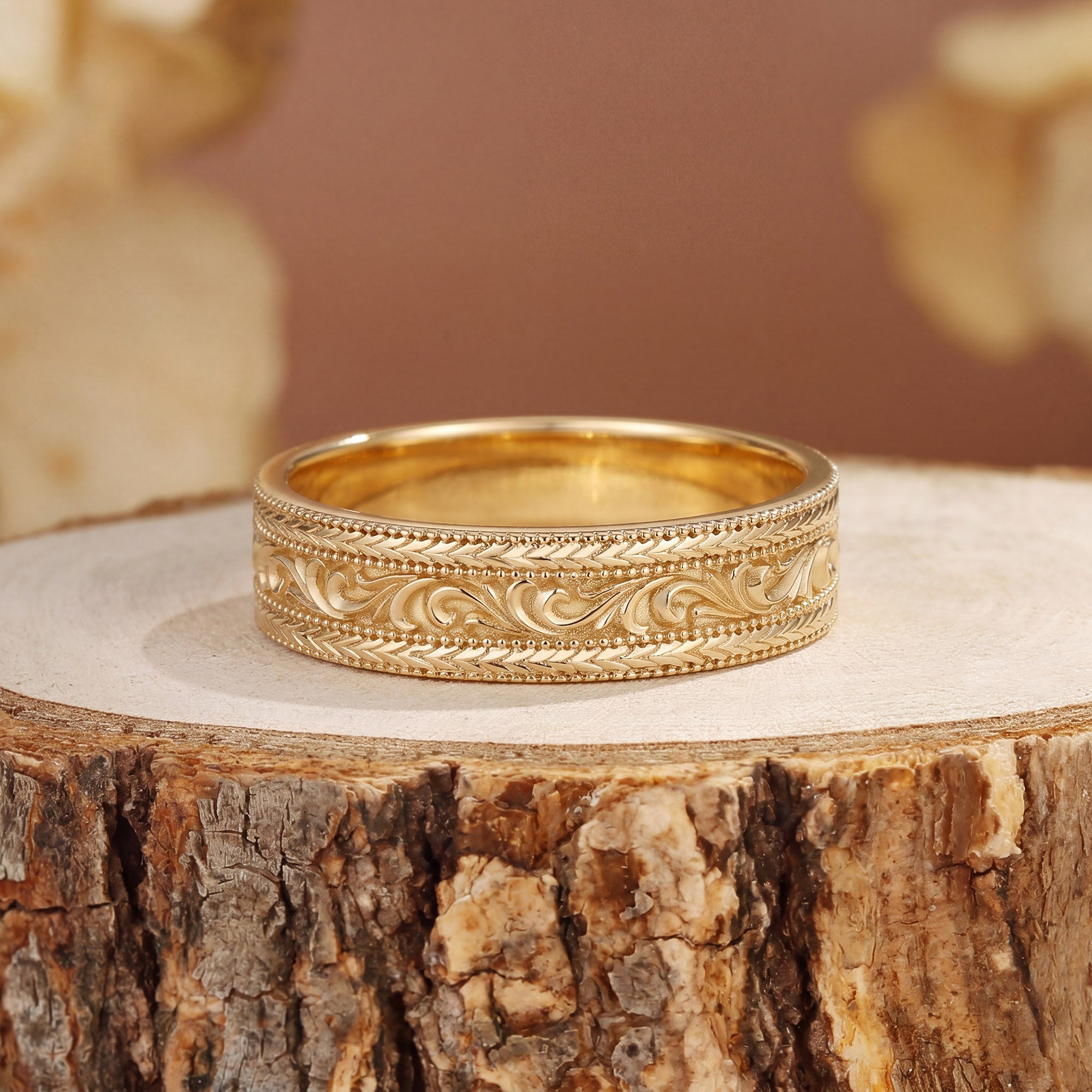 5MM Engraved Scrollwork Milgrain Men's Ring