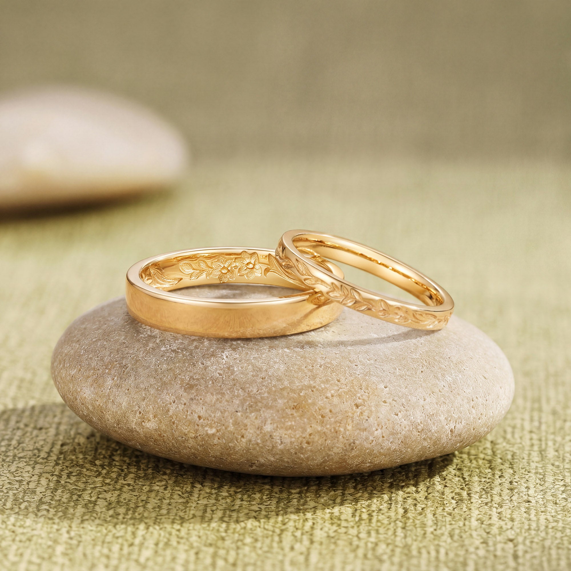 Vintage Hidden Birth Flower Engraved Promise Anniversary Couple Rings - Antoinette