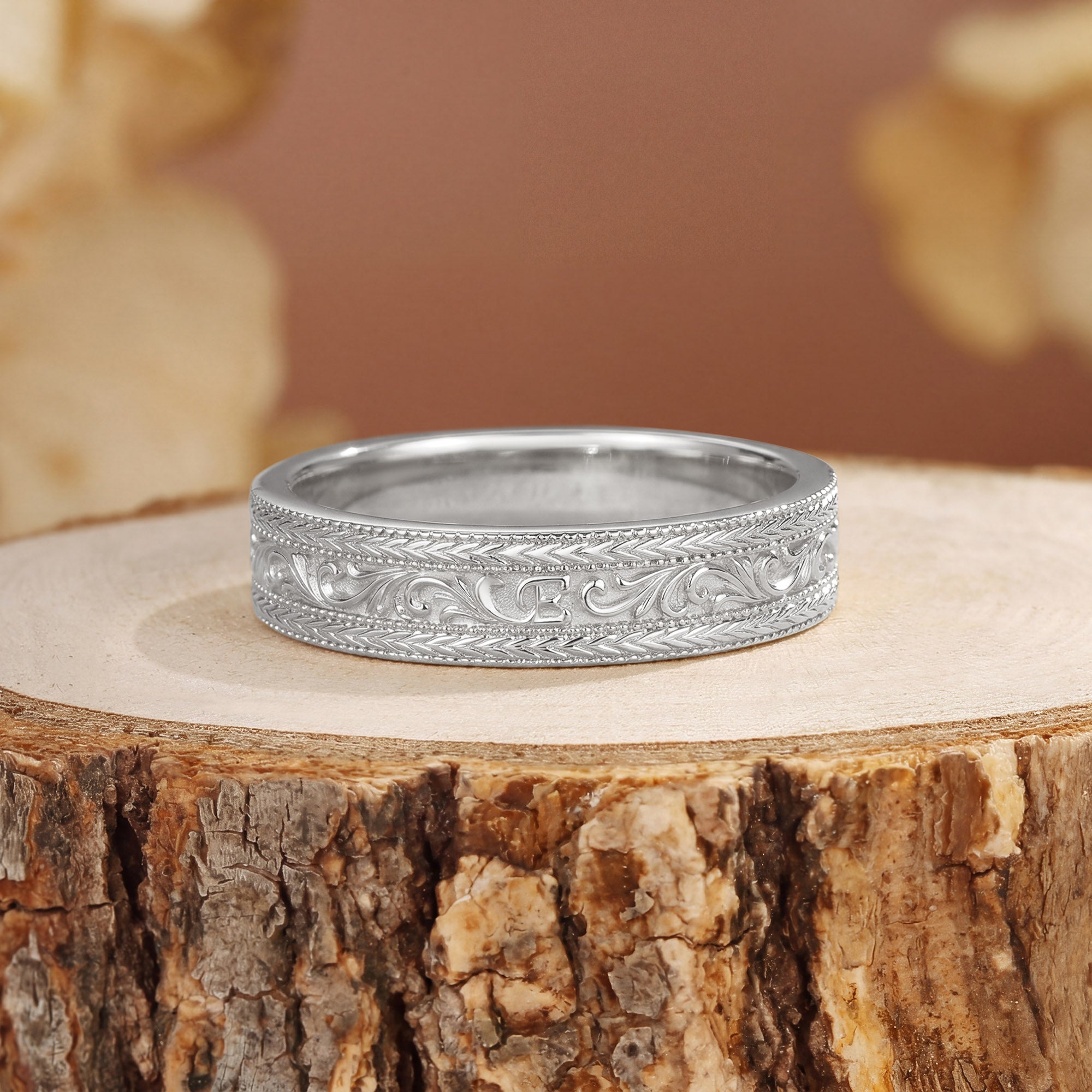 5MM Engraved Scrollwork Milgrain Men's Ring