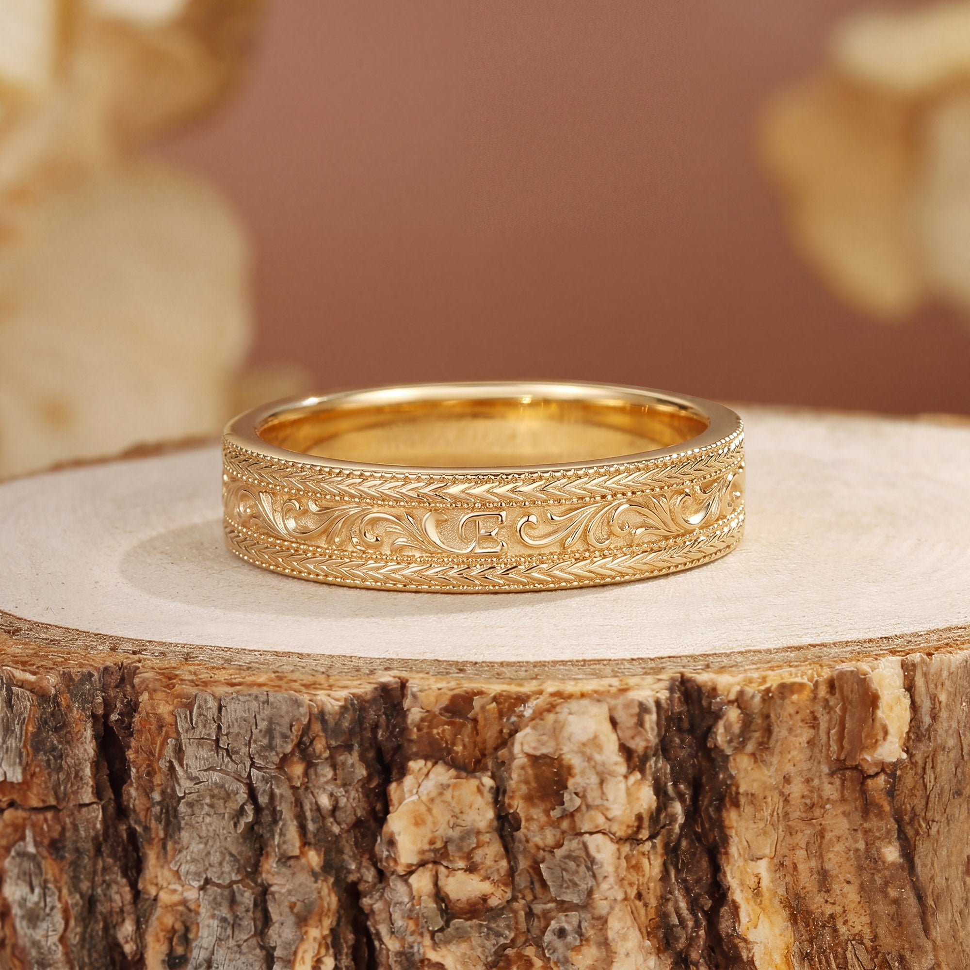 5MM Engraved Scrollwork Milgrain Men's Ring