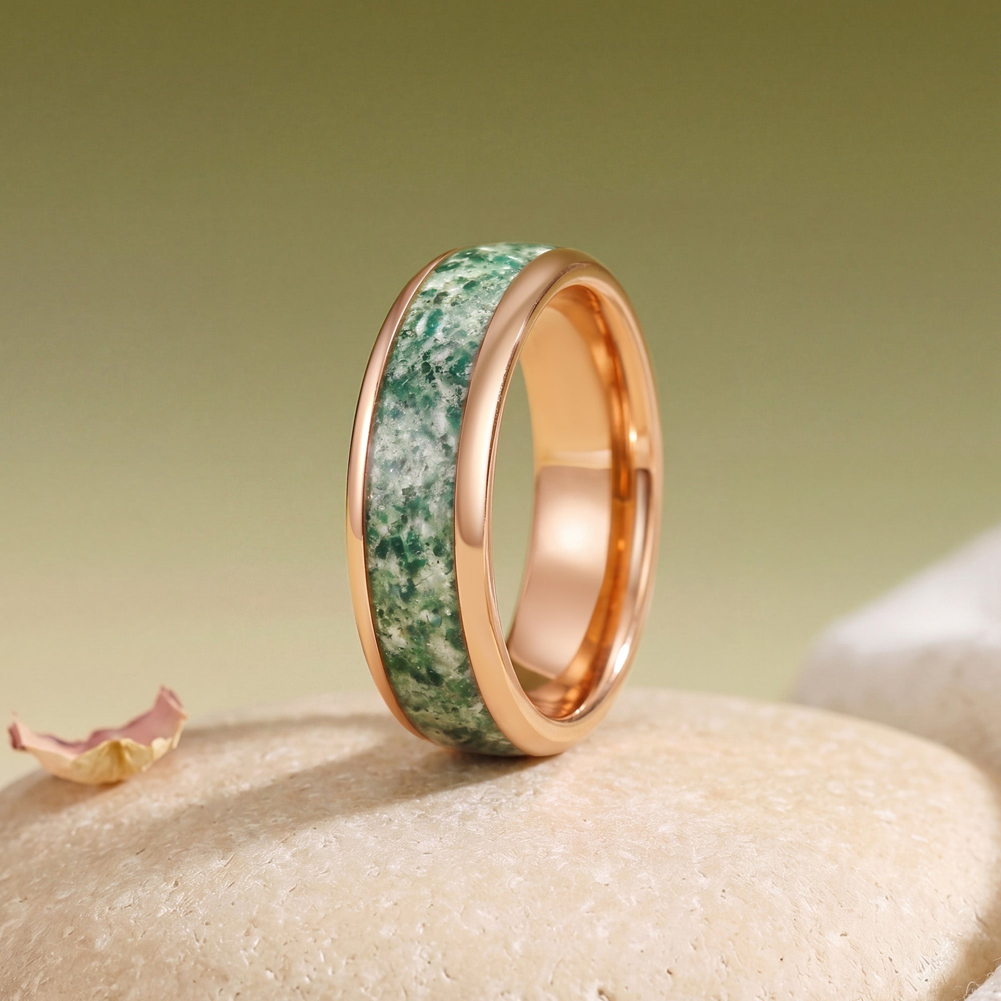 Moss Agate Inlay Promise Couple Wedding Ring